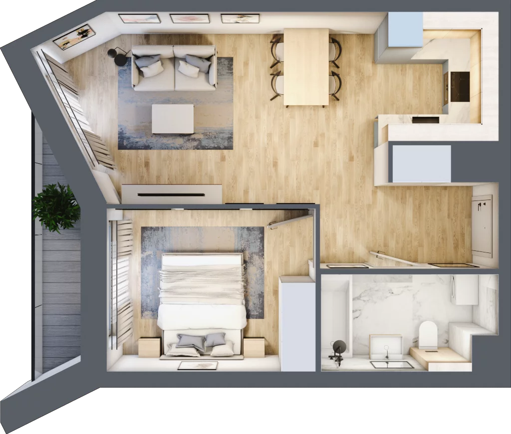 2 pokoje, mieszkanie 42,98 m², piętro 2, oferta nr A/21, Osiedle przy Wielickiej, Kraków, Bieżanów-Prokocim, ul. Marii Orwid 1
