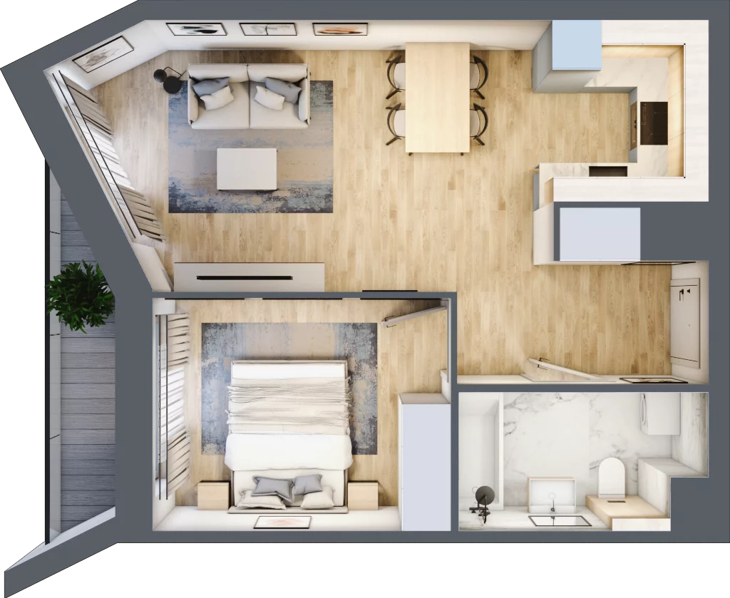 2 pokoje, mieszkanie 43,31 m², piętro 5, oferta nr A/58, Osiedle przy Wielickiej, Kraków, Bieżanów-Prokocim, ul. Marii Orwid 1