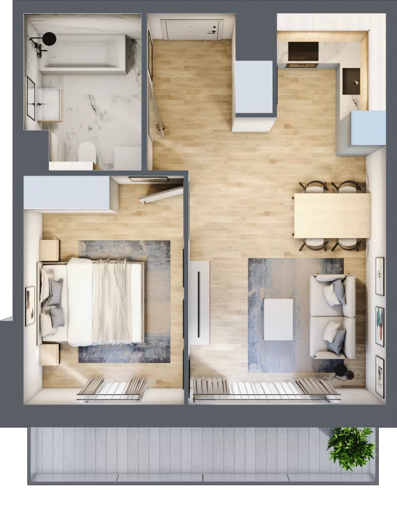 2 pokoje, mieszkanie 41,17 m², piętro 6, oferta nr A/93, Osiedle przy Wielickiej, Kraków, Bieżanów-Prokocim, ul. Marii Orwid 1