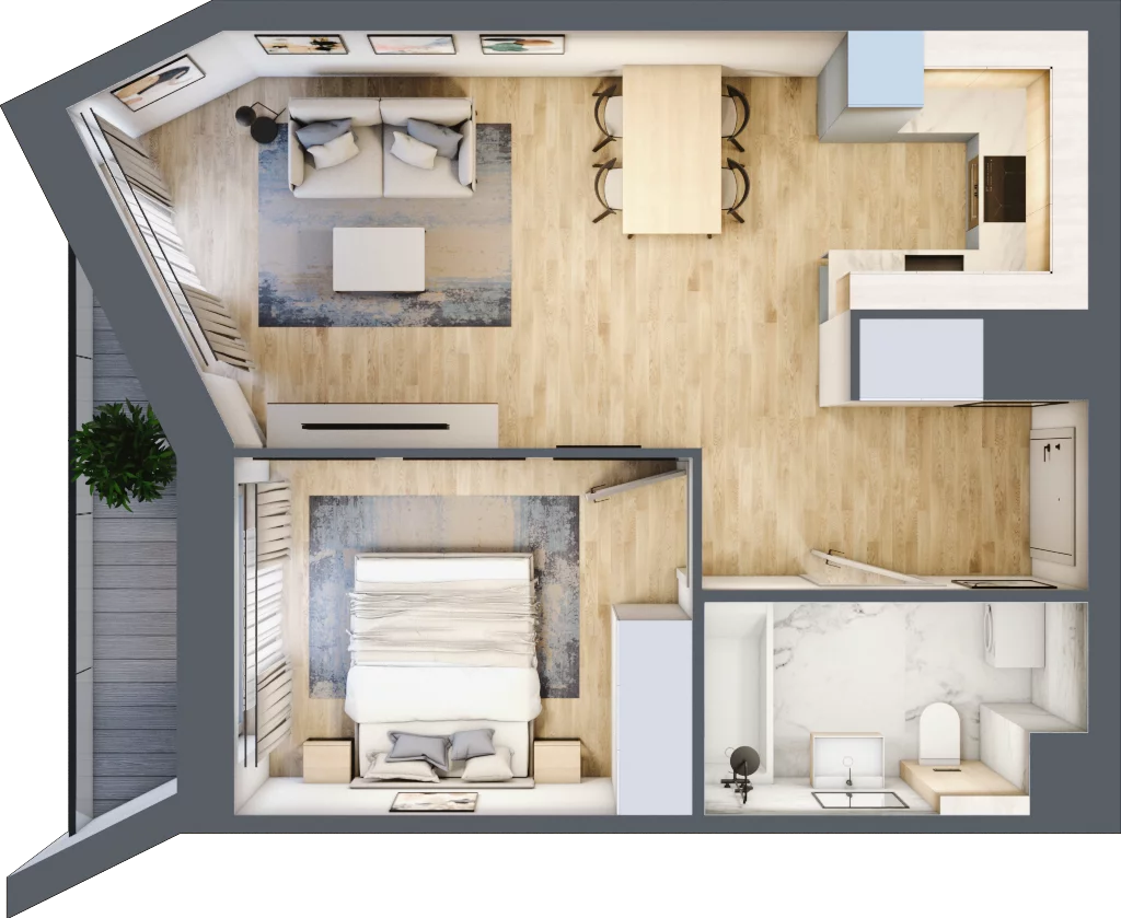 2 pokoje, mieszkanie 43,31 m², piętro 6, oferta nr A/68, Osiedle przy Wielickiej, Kraków, Bieżanów-Prokocim, ul. Marii Orwid 1