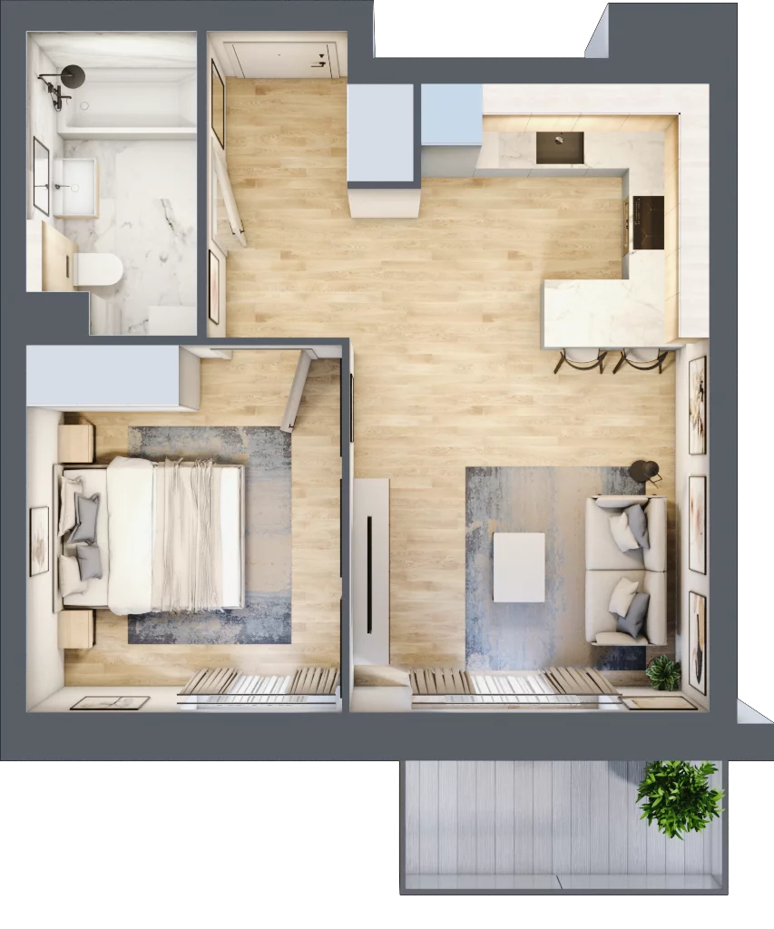 2 pokoje, mieszkanie 42,18 m², piętro 2, oferta nr A/15, Osiedle przy Wielickiej, Kraków, Bieżanów-Prokocim, ul. Marii Orwid 1