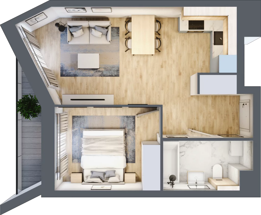 2 pokoje, mieszkanie 42,21 m², piętro 6, oferta nr A/69, Osiedle przy Wielickiej, Kraków, Bieżanów-Prokocim, ul. Marii Orwid 1