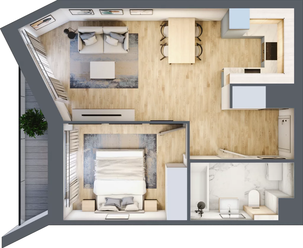 2 pokoje, mieszkanie 43,31 m², piętro 4, oferta nr A/46, Osiedle przy Wielickiej, Kraków, Bieżanów-Prokocim, ul. Marii Orwid 1