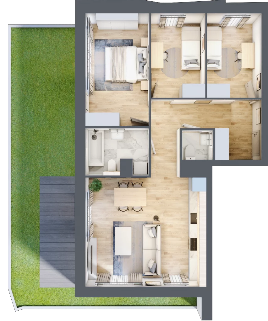4 pokoje, mieszkanie 74,01 m², piętro 1, oferta nr A/74, Osiedle przy Wielickiej, Kraków, Bieżanów-Prokocim, ul. Marii Orwid 1
