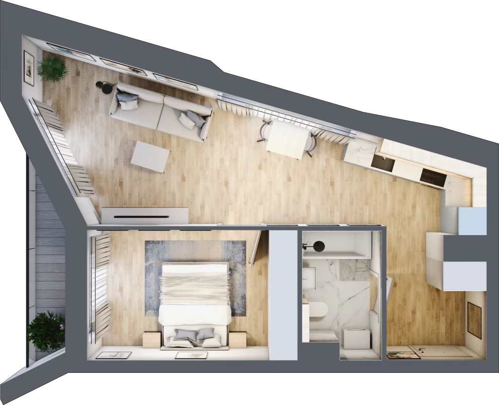 2 pokoje, mieszkanie 47,59 m², piętro 1, oferta nr A/12, Osiedle przy Wielickiej, Kraków, Bieżanów-Prokocim, ul. Marii Orwid 1
