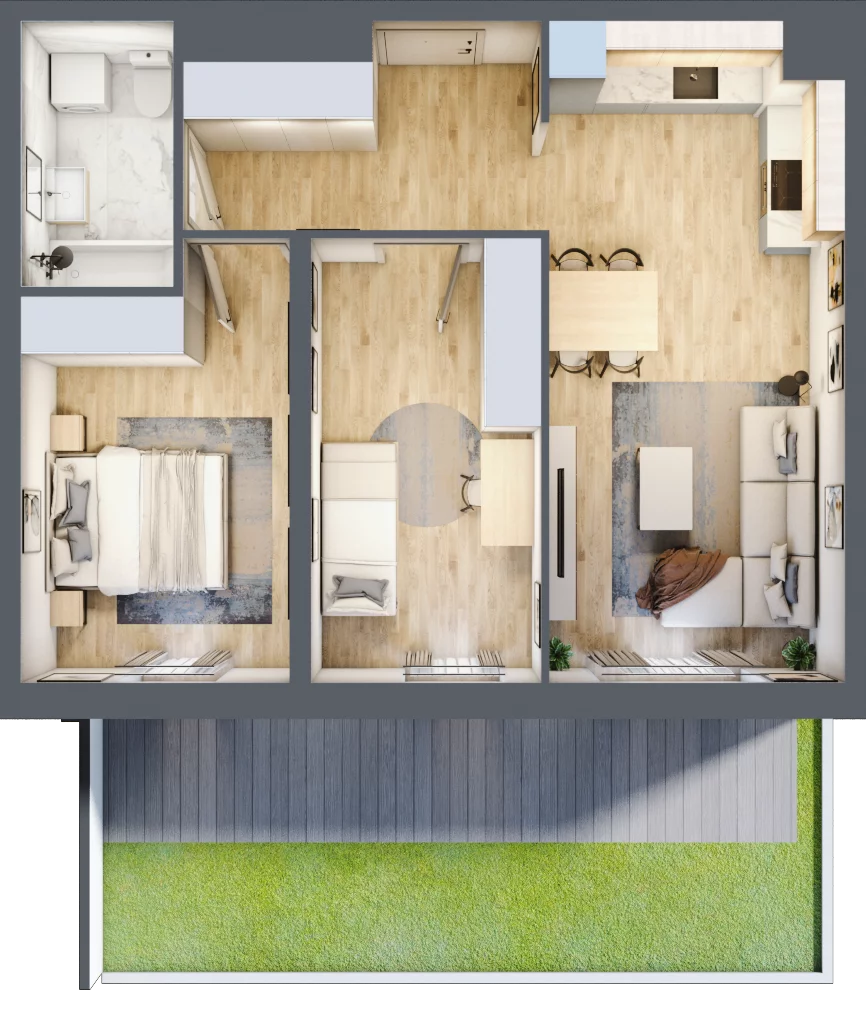 3 pokoje, mieszkanie 57,94 m², parter, oferta nr A/98, Osiedle Międzyleska 3, Wrocław, Tarnogaj, Krzyki, ul. Międzyleska