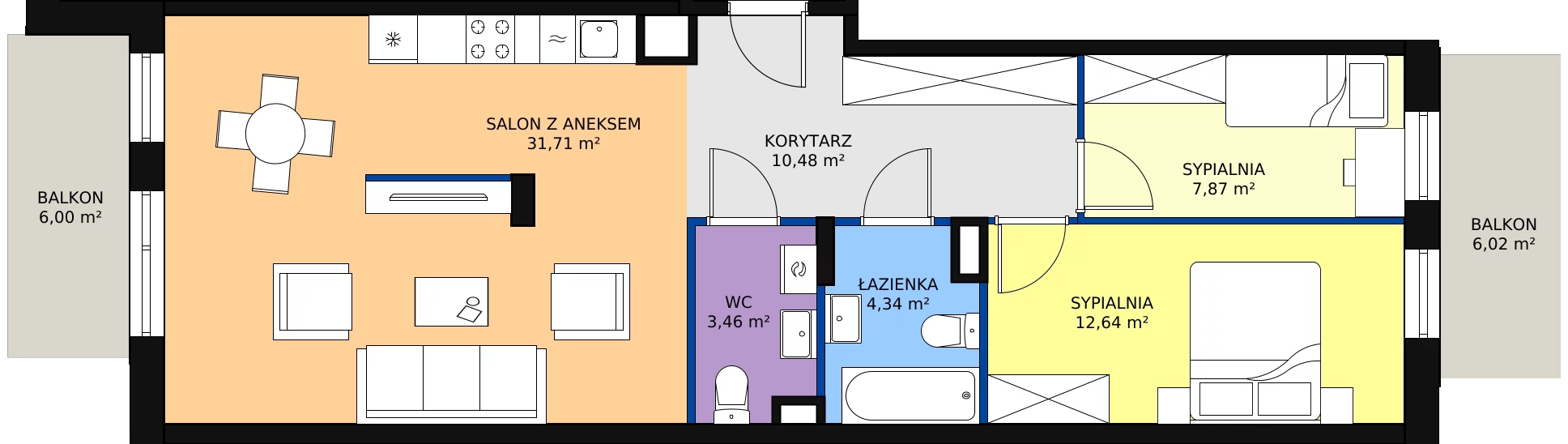 Nowe mieszkanie, 72,08 m², 3 pokoje, 1 piętro, oferta nr VII/26