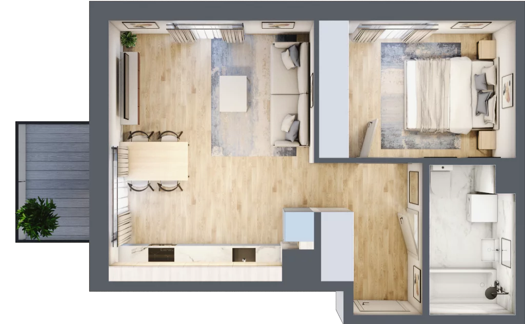 2 pokoje, mieszkanie 45,56 m², piętro 2, oferta nr A-14, Miasteczko Julianów, Julianów, ul. Urbanistów