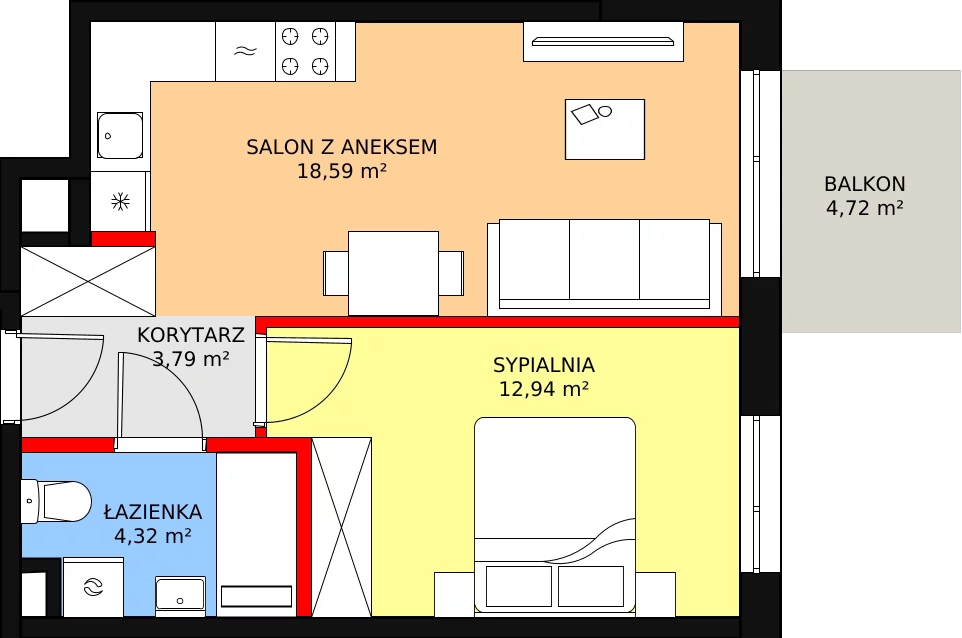 Nowe mieszkanie, 41,07 m², 2 pokoje, 2 piętro, oferta nr A-28