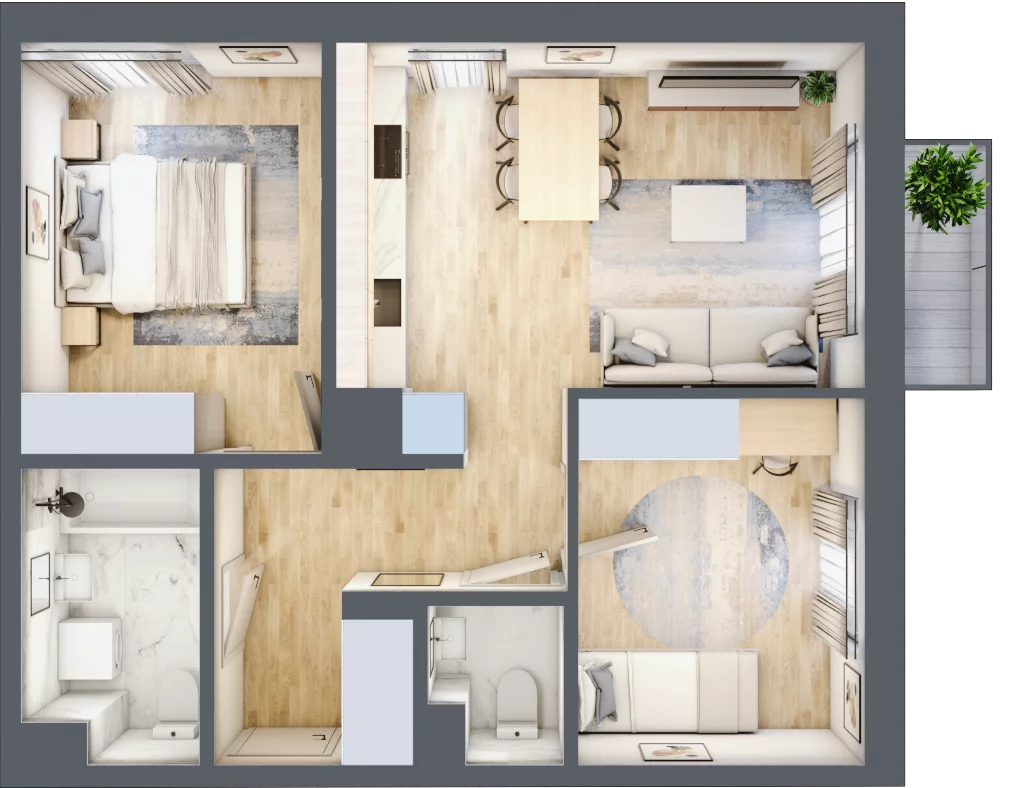 3 pokoje, mieszkanie 57,40 m², piętro 2, oferta nr B-101, Miasteczko Julianów, Julianów, ul. Urbanistów