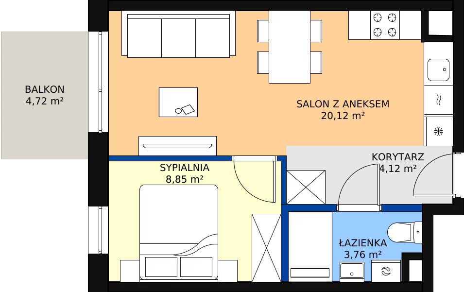 Zalety mieszkania 38.01 m², B-114