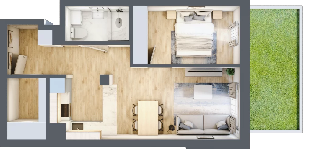 2 pokoje, mieszkanie 48,19 m², parter, oferta nr B-66, Miasteczko Julianów, Julianów, ul. Urbanistów