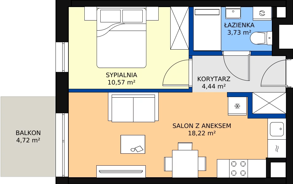 Zalety mieszkania 38.55 m², B-111