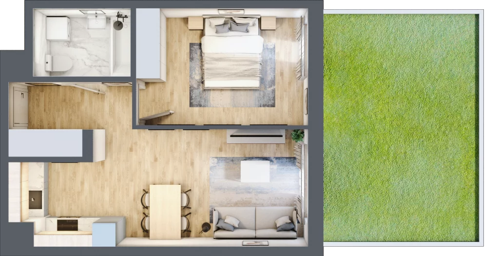2 pokoje, mieszkanie 45,42 m², parter, oferta nr C-126, Miasteczko Julianów, Julianów, ul. Urbanistów