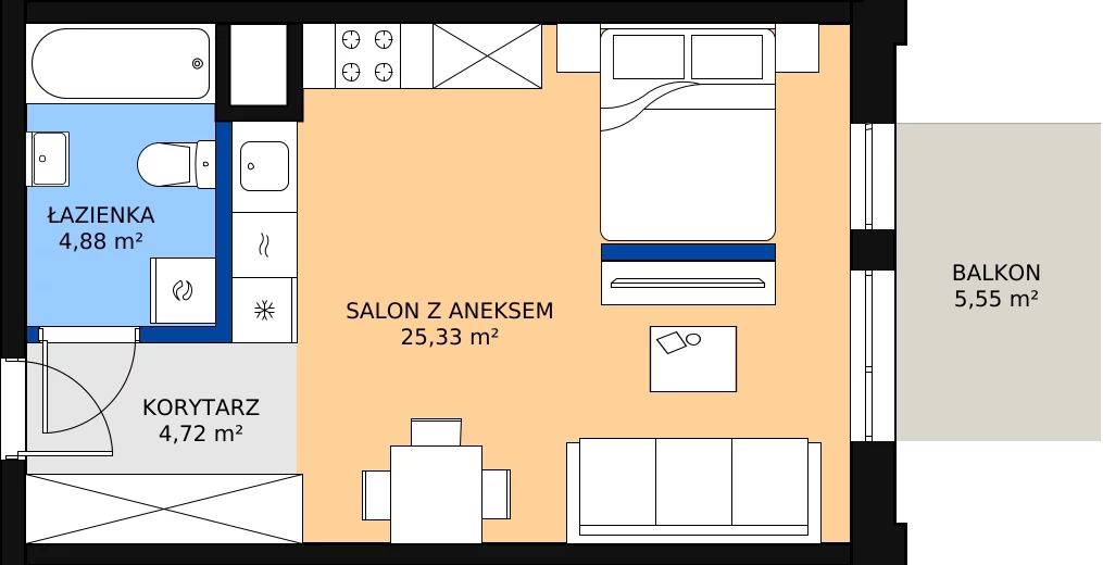 Zalety mieszkania 35.74 m², C-147
