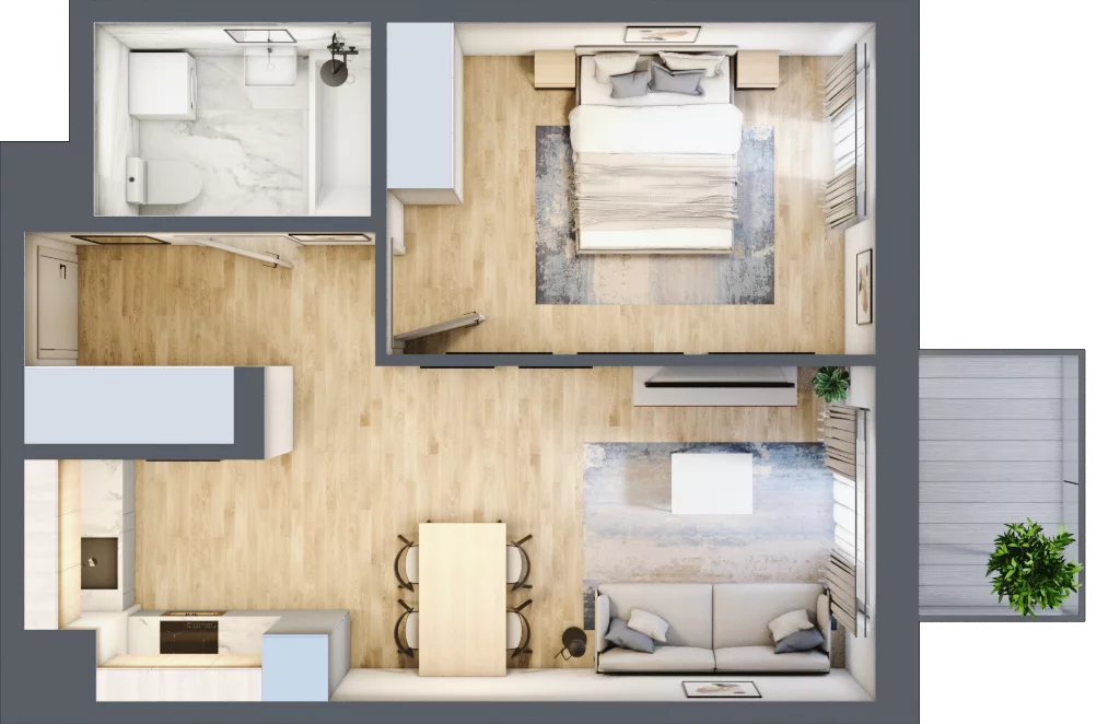 2 pokoje, mieszkanie 45,56 m², piętro 2, oferta nr C-162, Miasteczko Julianów, Julianów, ul. Urbanistów