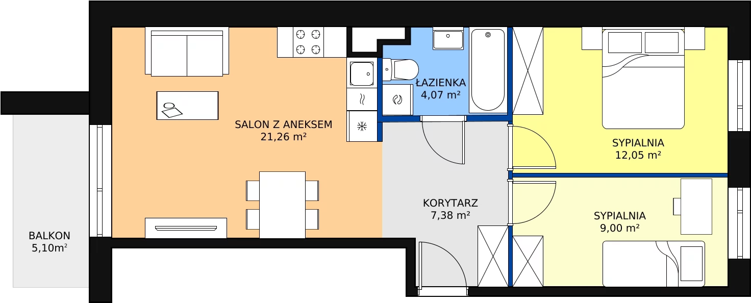 Zalety mieszkania 54.95 m², II/B38