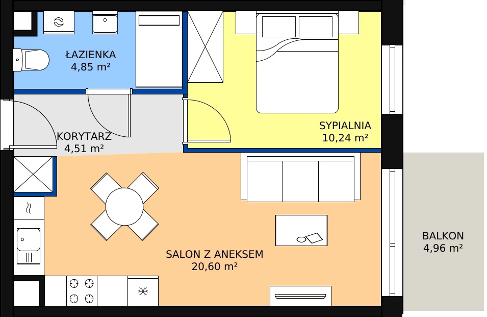Nowe mieszkanie, 41,21 m², 2 pokoje, 4 piętro, oferta nr 100