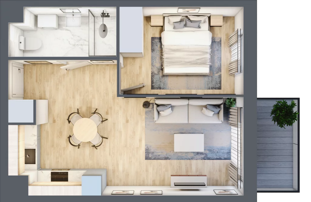 2 pokoje, mieszkanie 41,21 m², piętro 4, oferta nr 100, Miasteczko Nova Fala, Gdynia, Cisowa, ul. Chylońska 264