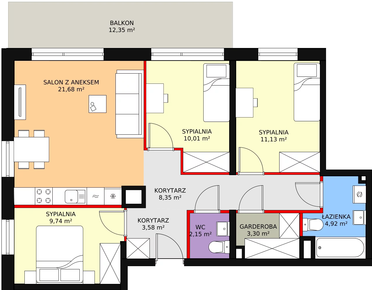 Nowe mieszkanie, 76,97 m², 4 pokoje, 4 piętro, oferta nr 102