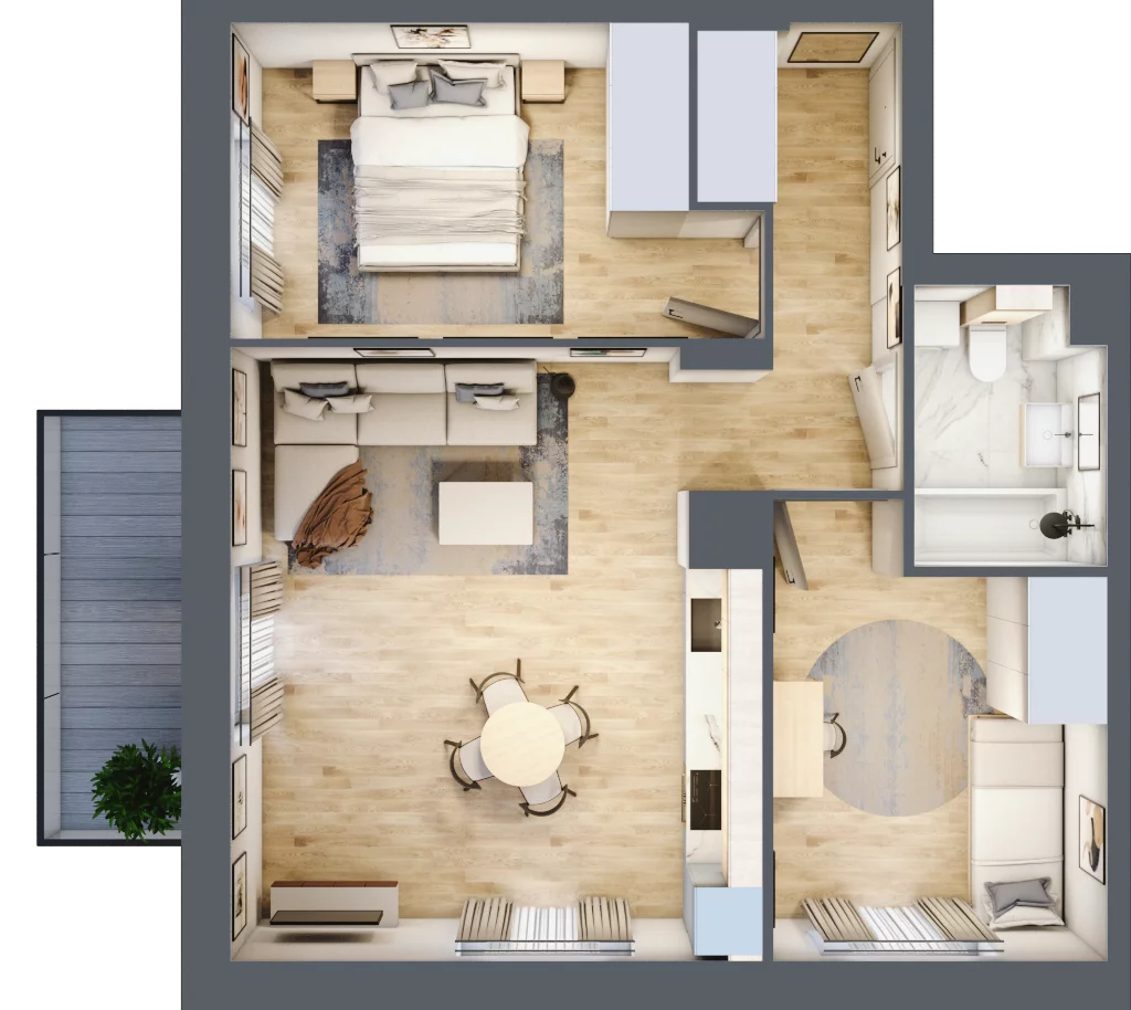 3 pokoje, mieszkanie 57,73 m², piętro 2, oferta nr E-103, Piastova Osada, Warszawa, Ursus, Gołąbki, ul. Henryka II Pobożnego