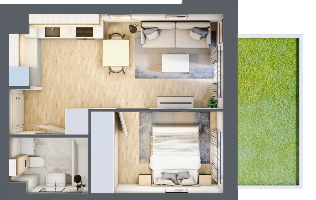 2 pokoje, mieszkanie 34,48 m², parter, oferta nr E-28, Piastova Osada, Warszawa, Ursus, Gołąbki, ul. Henryka II Pobożnego