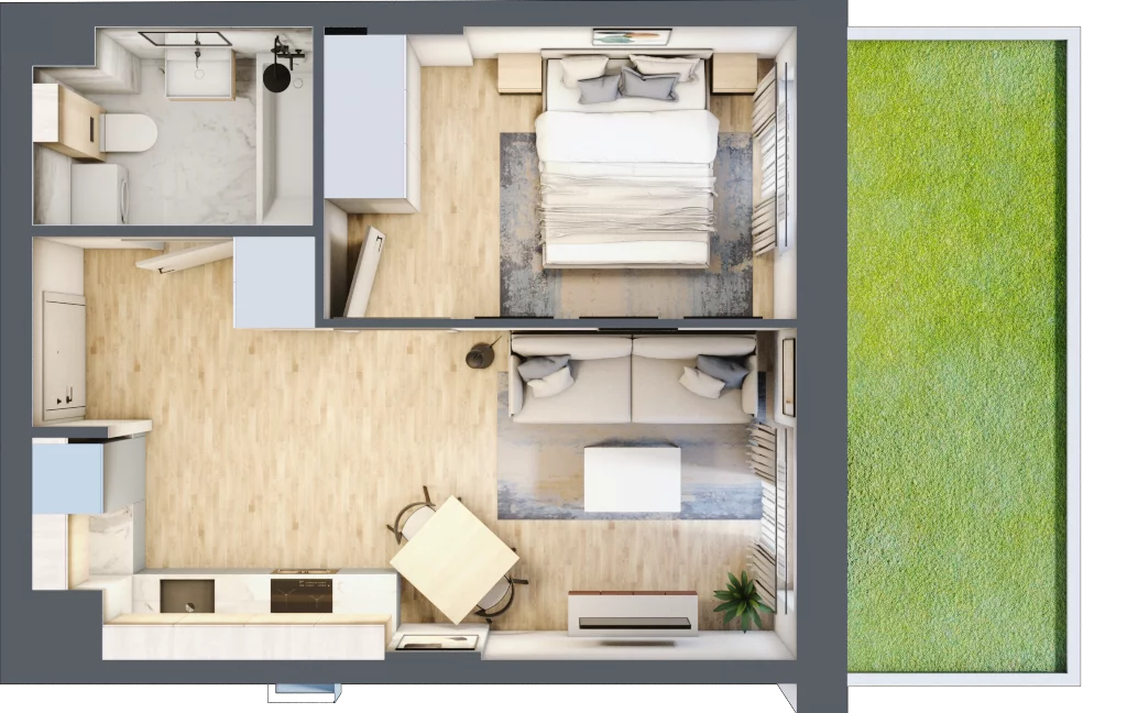 2 pokoje, mieszkanie 33,97 m², parter, oferta nr E-29, Piastova Osada, Warszawa, Ursus, Gołąbki, ul. Henryka II Pobożnego