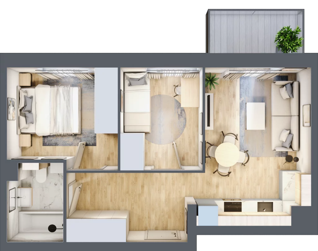 3 pokoje, mieszkanie 44,86 m², piętro 2, oferta nr E-56, Piastova Osada, Warszawa, Ursus, Gołąbki, ul. Henryka II Pobożnego