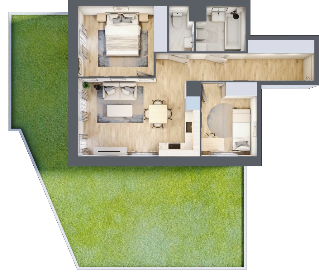 3 pokoje, mieszkanie 55,43 m², parter, oferta nr B/14, Olchowy Park 3, Warszawa, Białołęka, Kobiałka, ul. Marii Callas 20, 20A