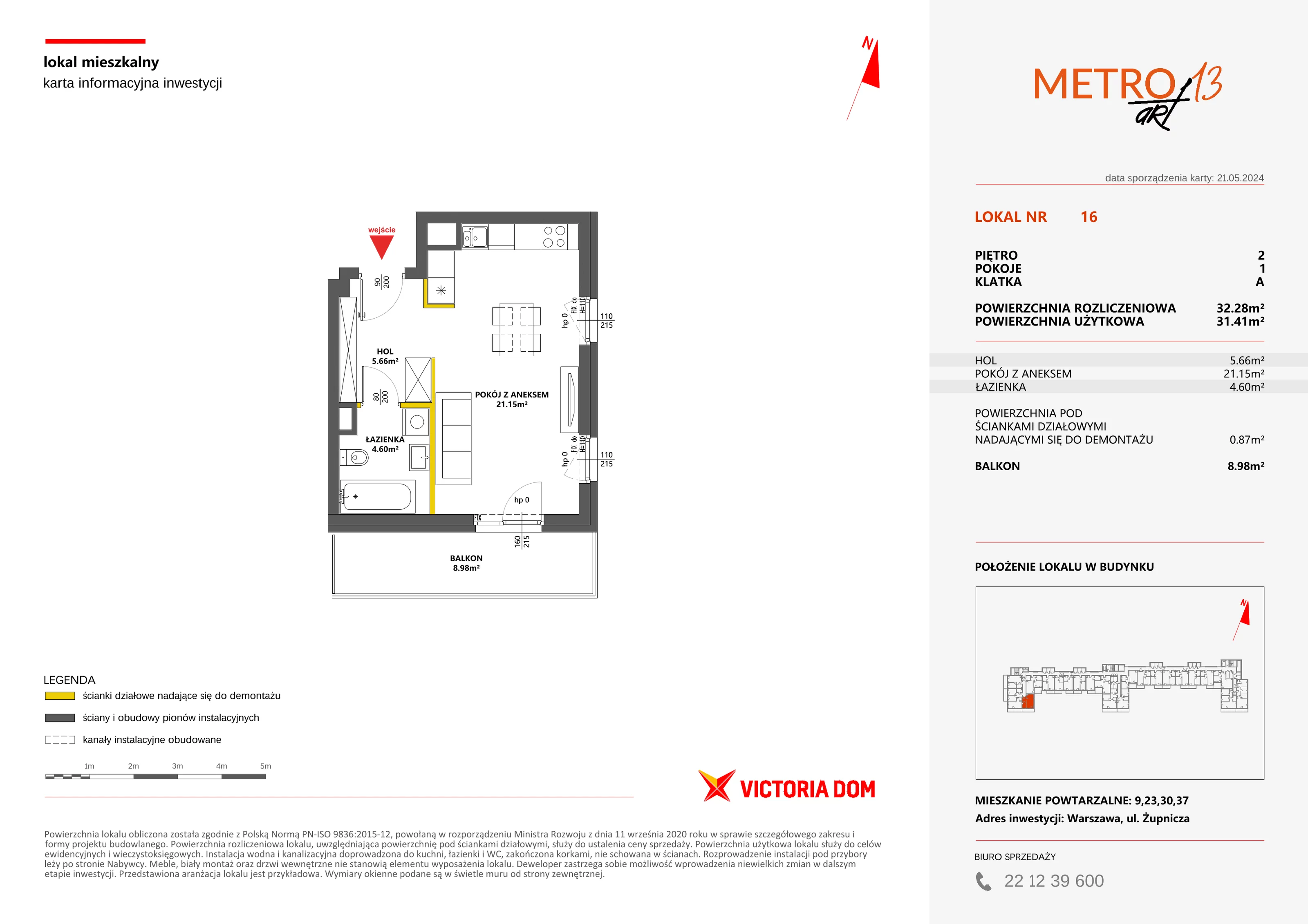 Mieszkanie 32,28 m², piętro 2, oferta nr XIII/16, Metro Art 13, Warszawa, Praga Południe, Kamionek, ul. Żupnicza