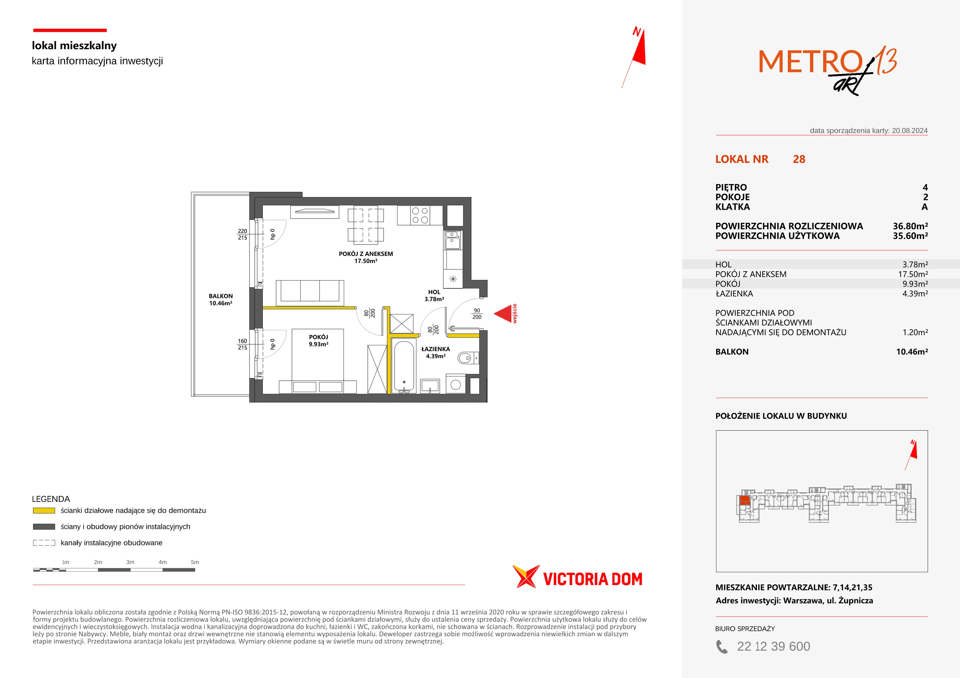 Mieszkanie 36,80 m², piętro 4, oferta nr XIII/28, Metro Art 13, Warszawa, Praga Południe, Kamionek, ul. Żupnicza