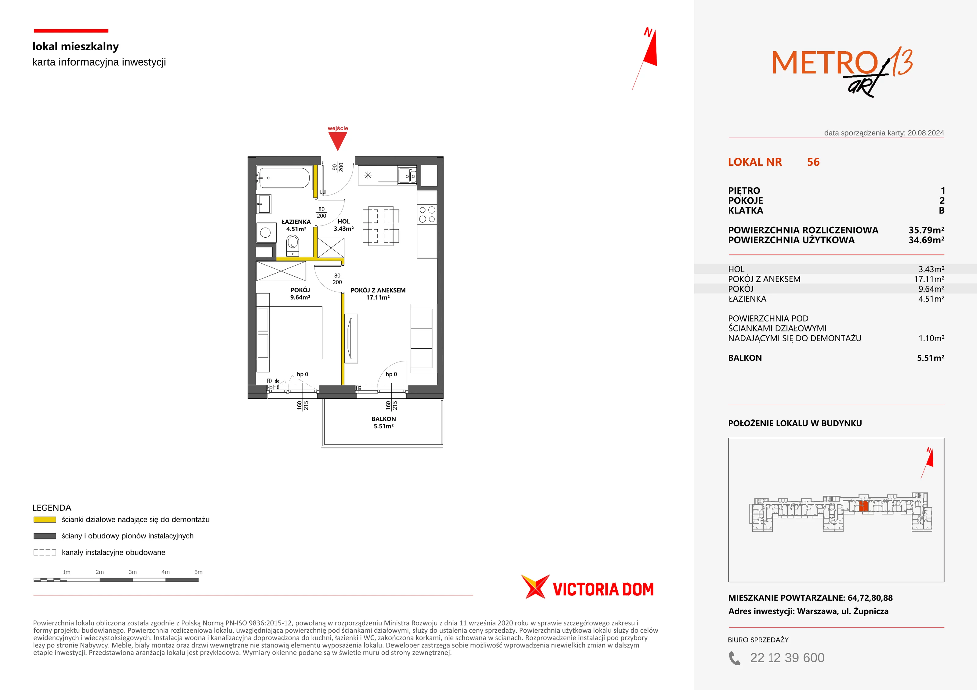 Mieszkanie 35,79 m², piętro 1, oferta nr XIII/56, Metro Art 13, Warszawa, Praga Południe, Kamionek, ul. Żupnicza