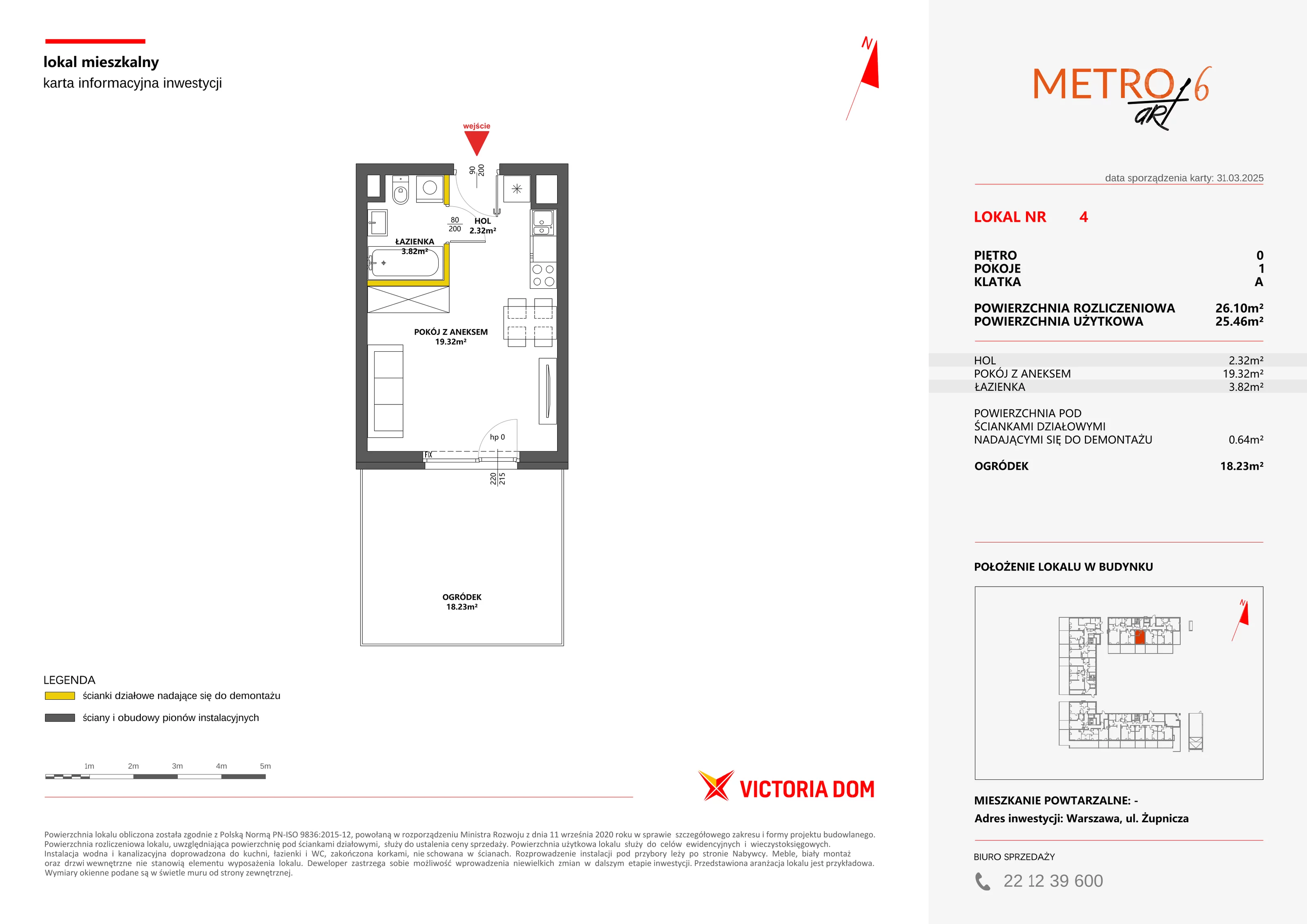 1 pokój, mieszkanie 26,10 m², parter, oferta nr VI/4, Metro Art 6, Warszawa, Praga Południe, Kamionek, ul. Żupnicza