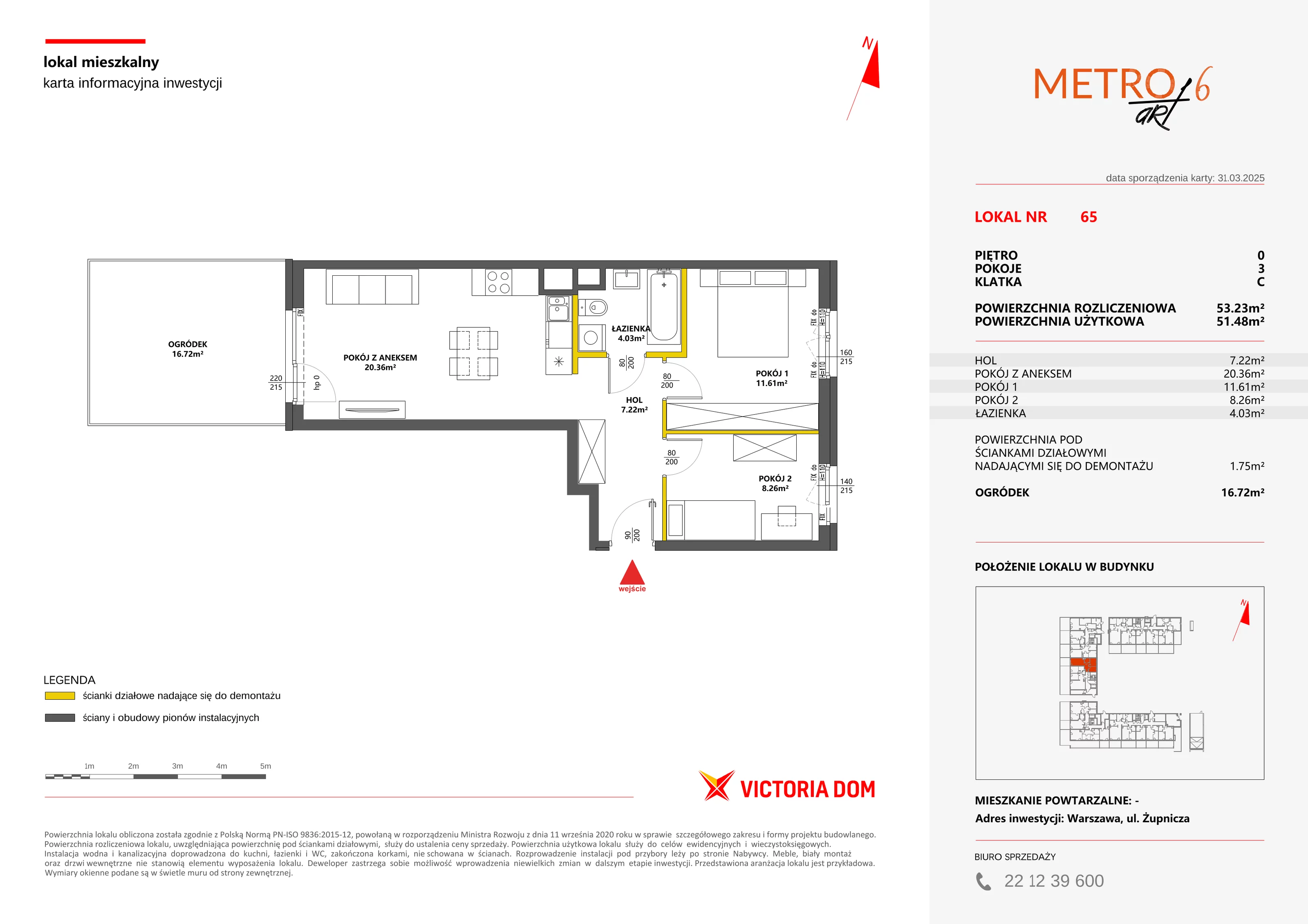 3 pokoje, mieszkanie 53,23 m², parter, oferta nr VI/65, Metro Art 6, Warszawa, Praga Południe, Kamionek, ul. Żupnicza