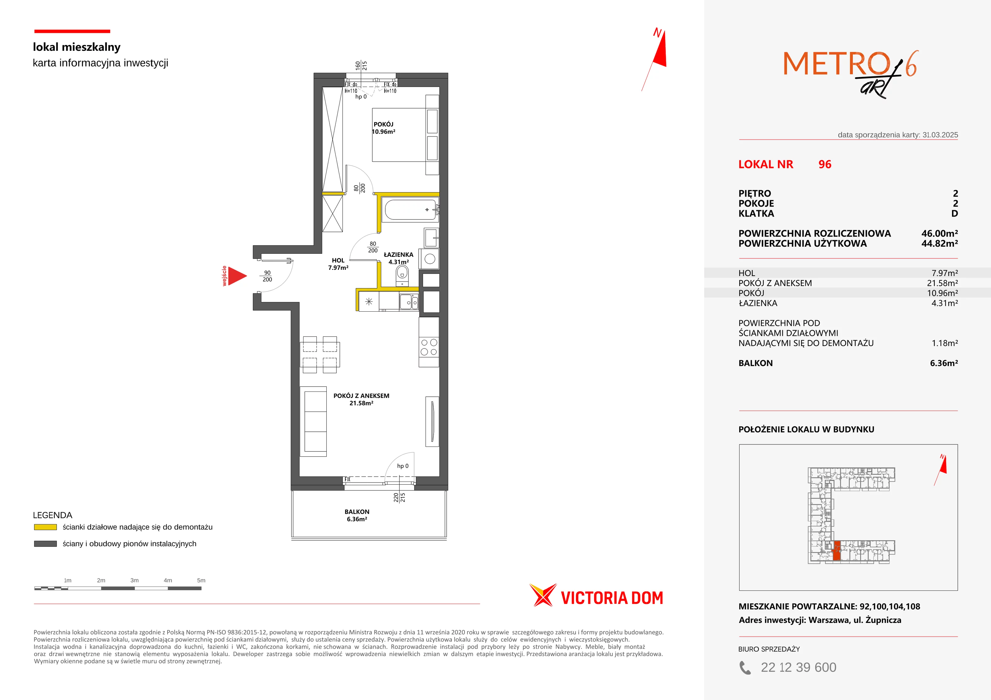 2 pokoje, mieszkanie 46,00 m², piętro 2, oferta nr VI/96, Metro Art 6, Warszawa, Praga Południe, Kamionek, ul. Żupnicza