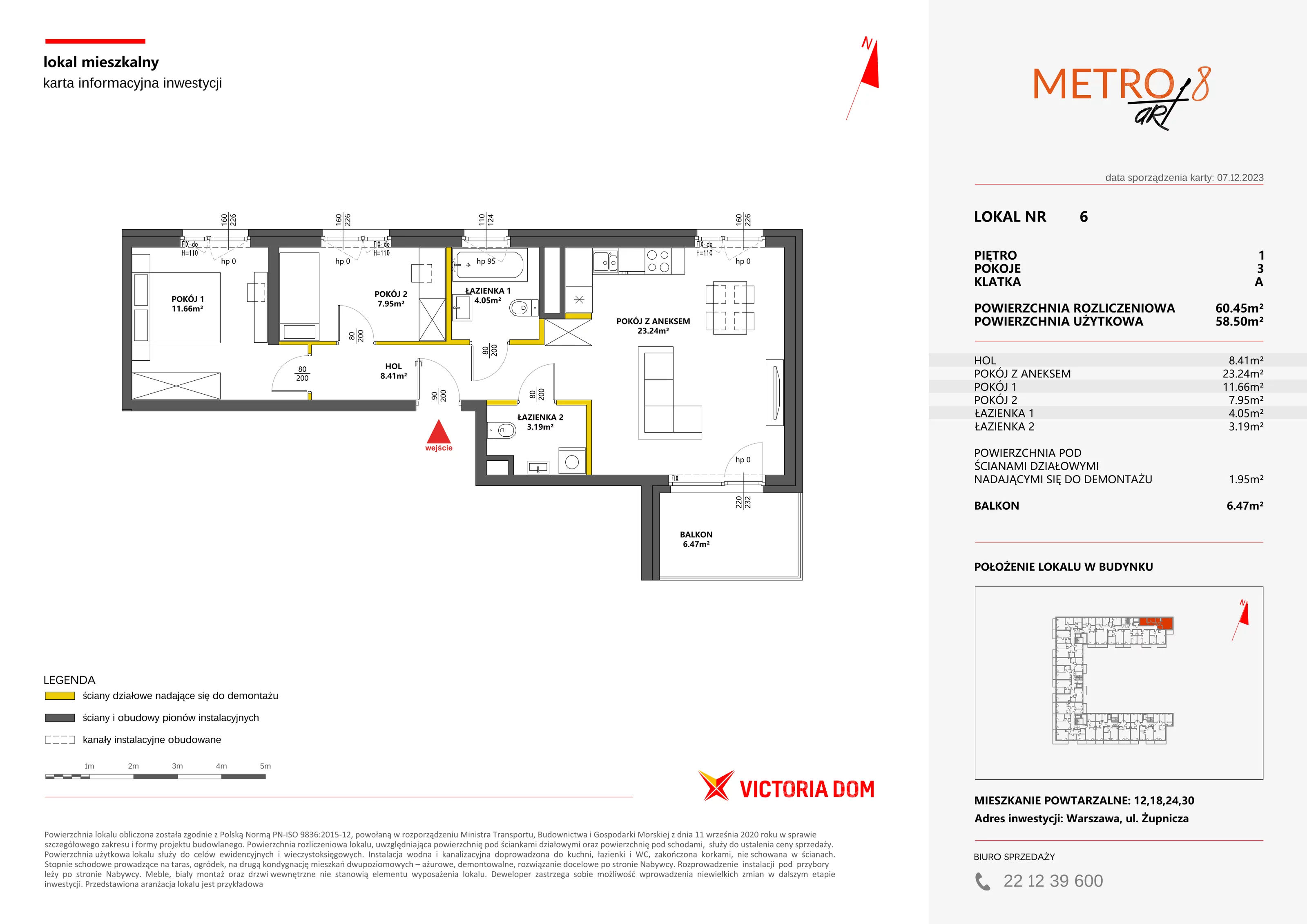 Mieszkanie 60,45 m², piętro 1, oferta nr VIII/6, Metro Art 8, Warszawa, Praga Południe, Kamionek, ul. Żupnicza