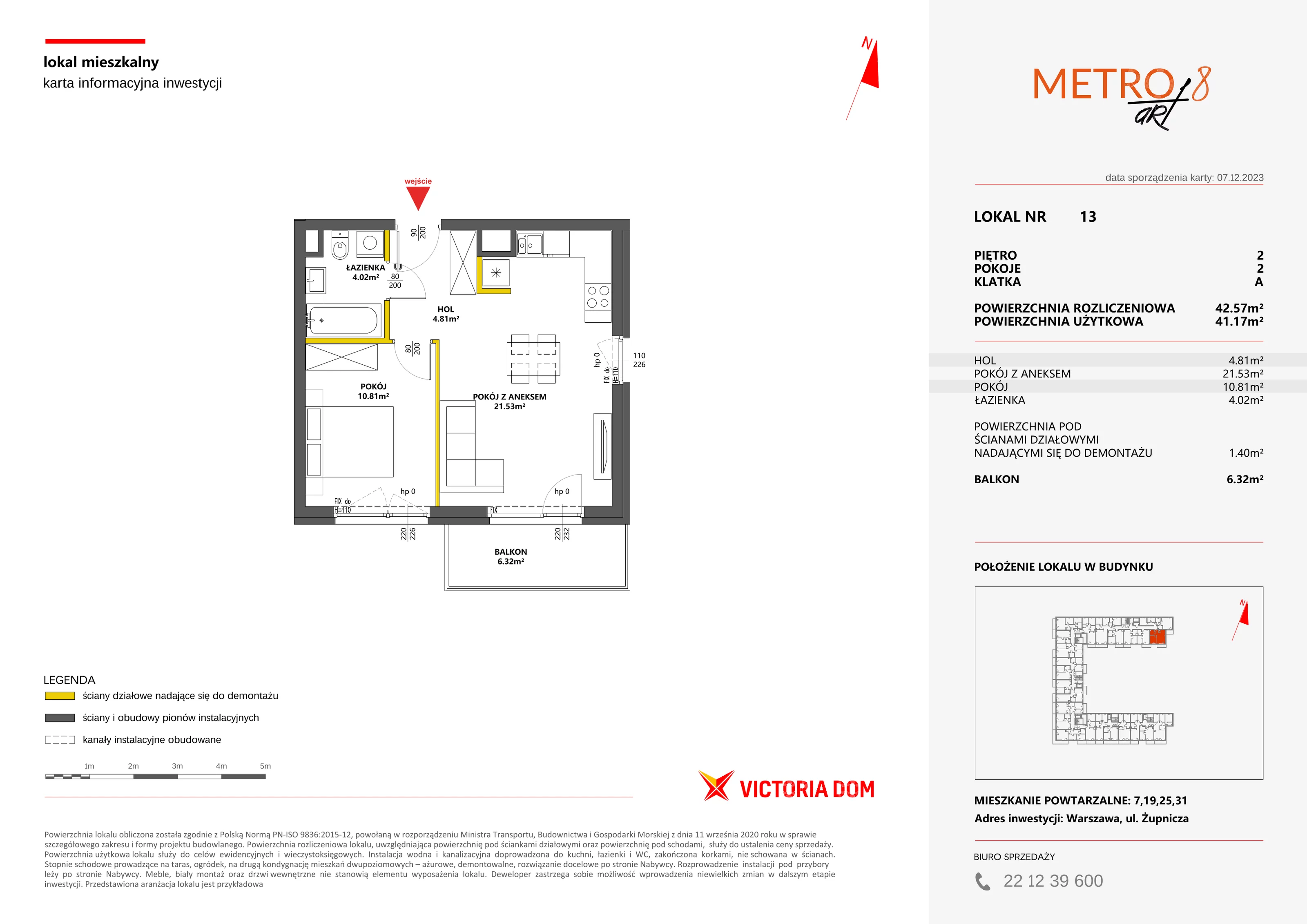 Mieszkanie 42,57 m², piętro 2, oferta nr VIII/13, Metro Art, Warszawa, Praga Południe, Kamionek, ul. Żupnicza