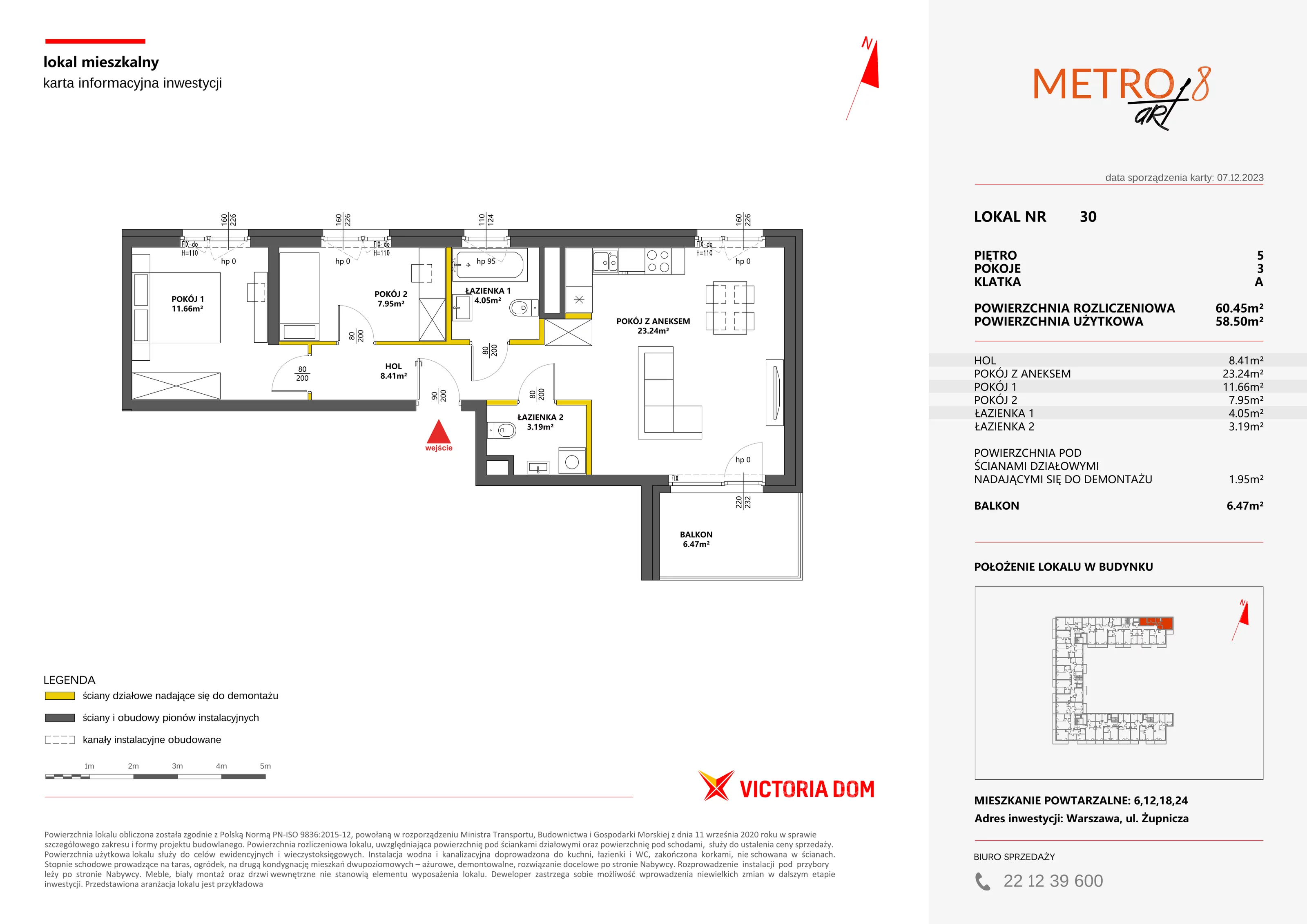 3 pokoje, mieszkanie 60,45 m², piętro 5, oferta nr VIII/30, Metro Art 8, Warszawa, Praga Południe, Kamionek, ul. Żupnicza