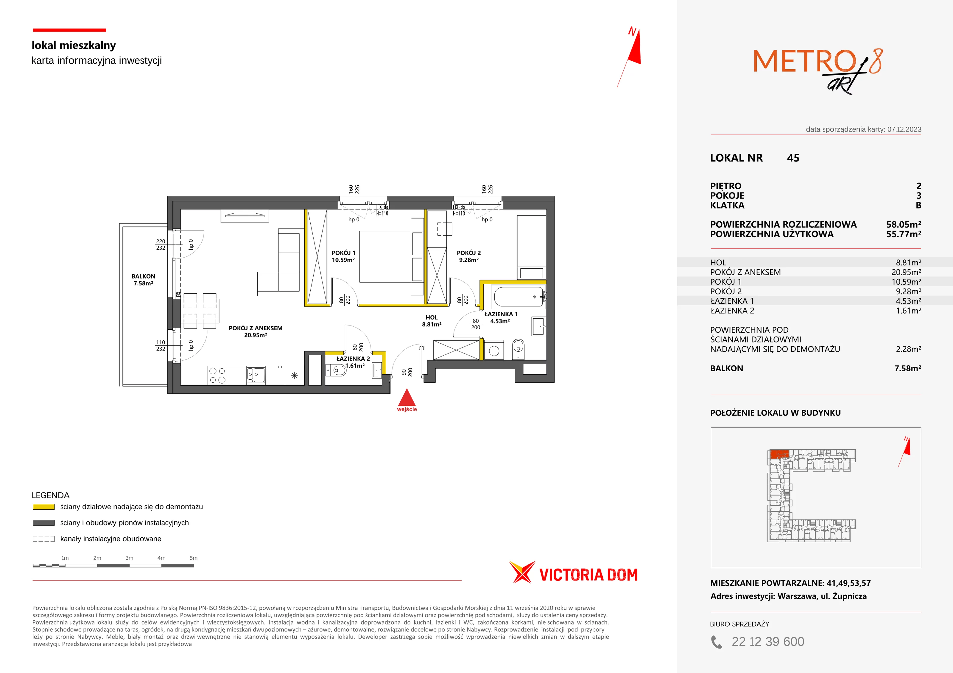 Mieszkanie 58,05 m², piętro 2, oferta nr VIII/45, Metro Art 8, Warszawa, Praga Południe, Kamionek, ul. Żupnicza