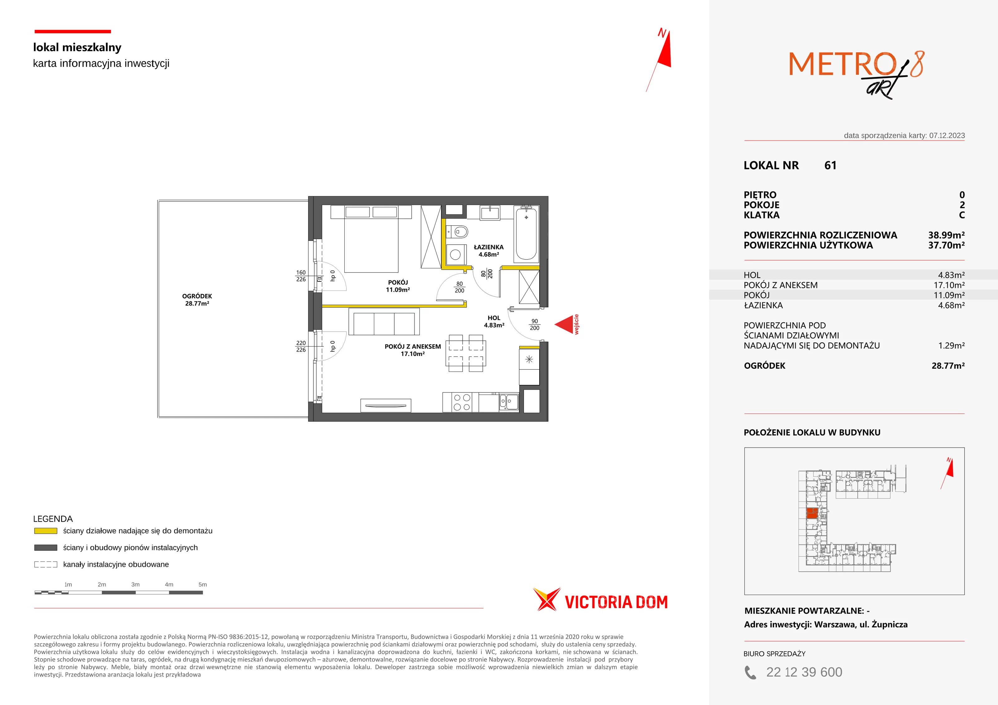 2 pokoje, mieszkanie 38,99 m², parter, oferta nr VIII/61, Metro Art 8, Warszawa, Praga Południe, Kamionek, ul. Żupnicza