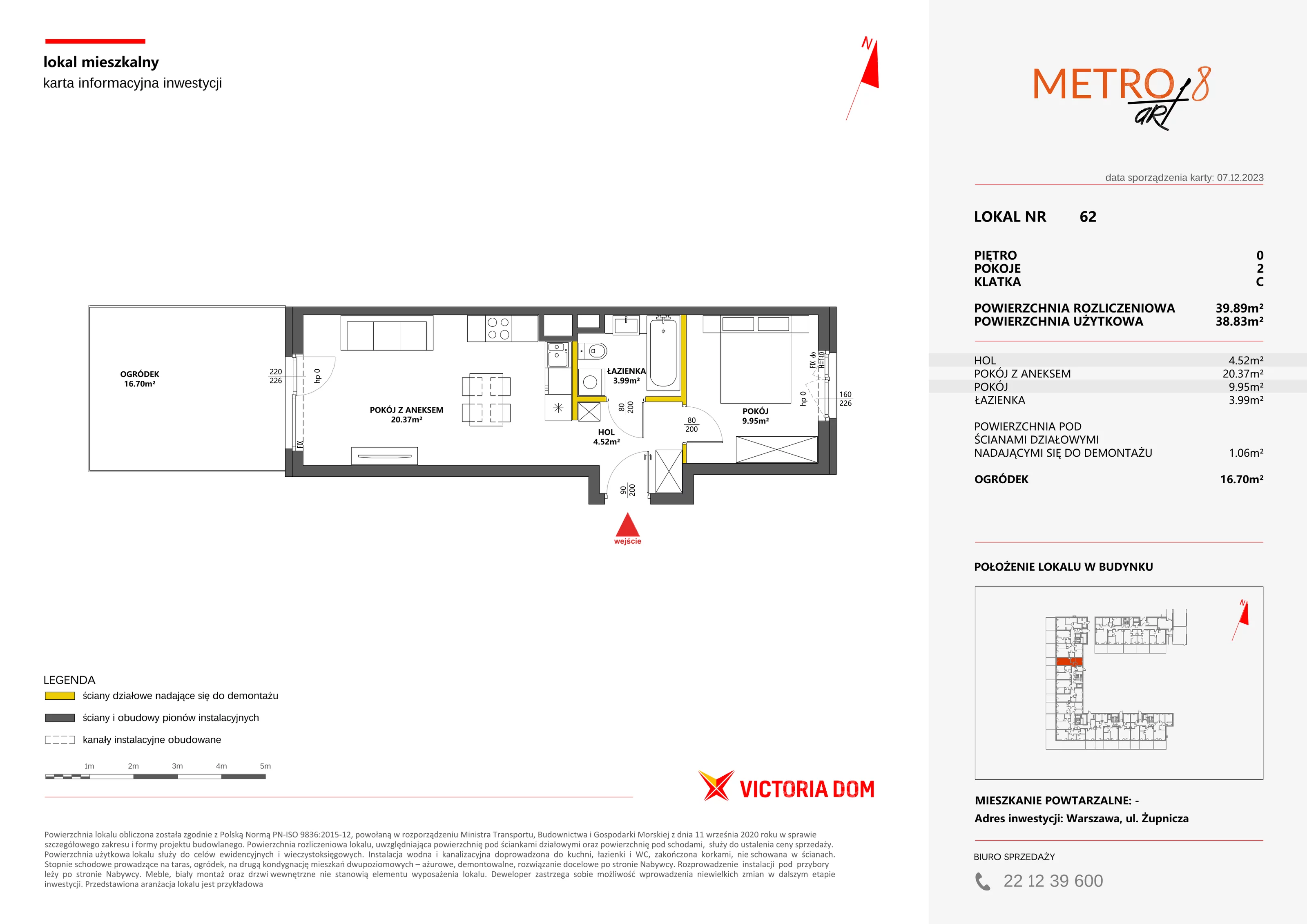 Mieszkanie 39,89 m², parter, oferta nr VIII/62, Metro Art 8, Warszawa, Praga Południe, Kamionek, ul. Żupnicza