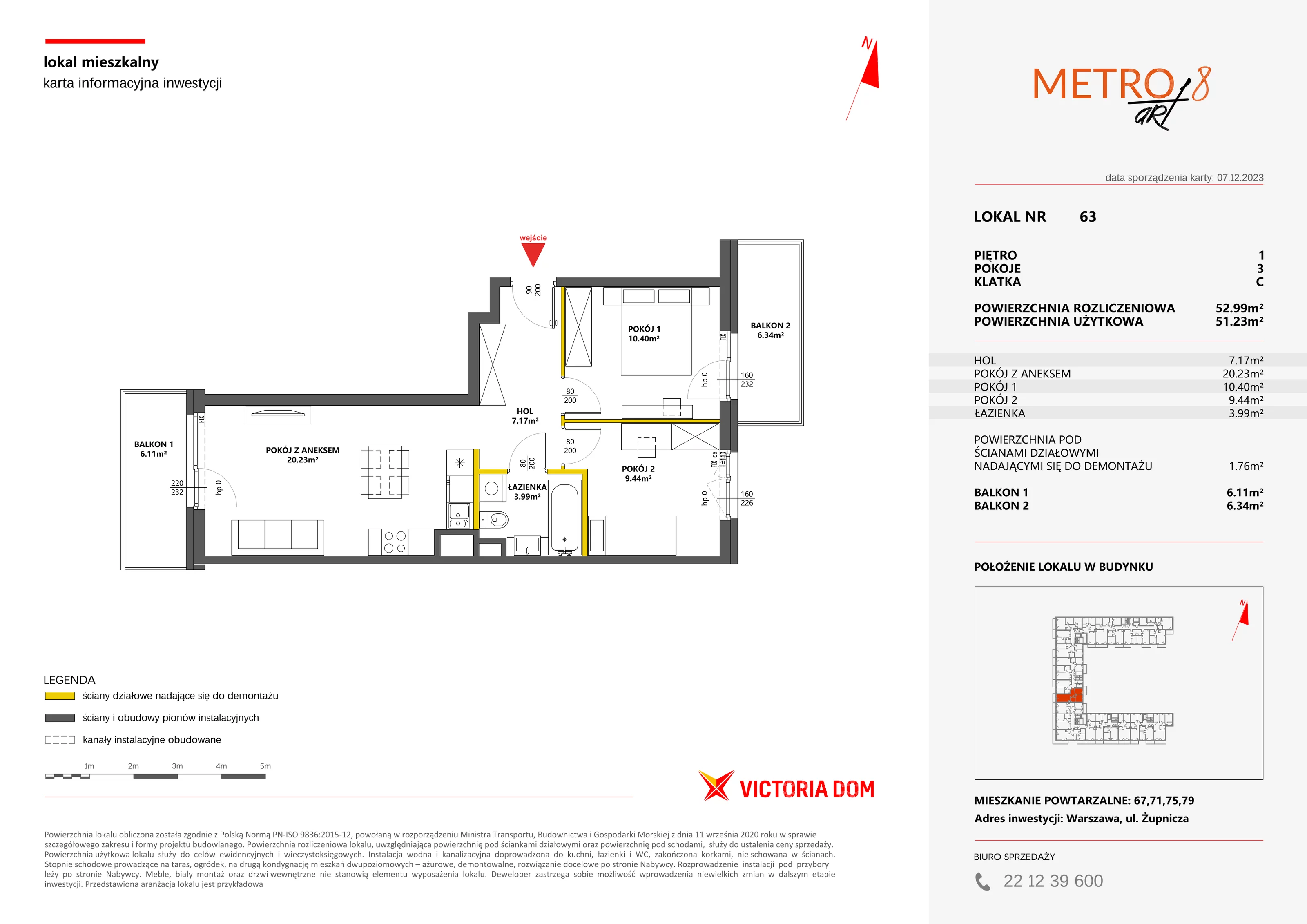 Mieszkanie 52,99 m², piętro 1, oferta nr VIII/63, Metro Art 8, Warszawa, Praga Południe, Kamionek, ul. Żupnicza