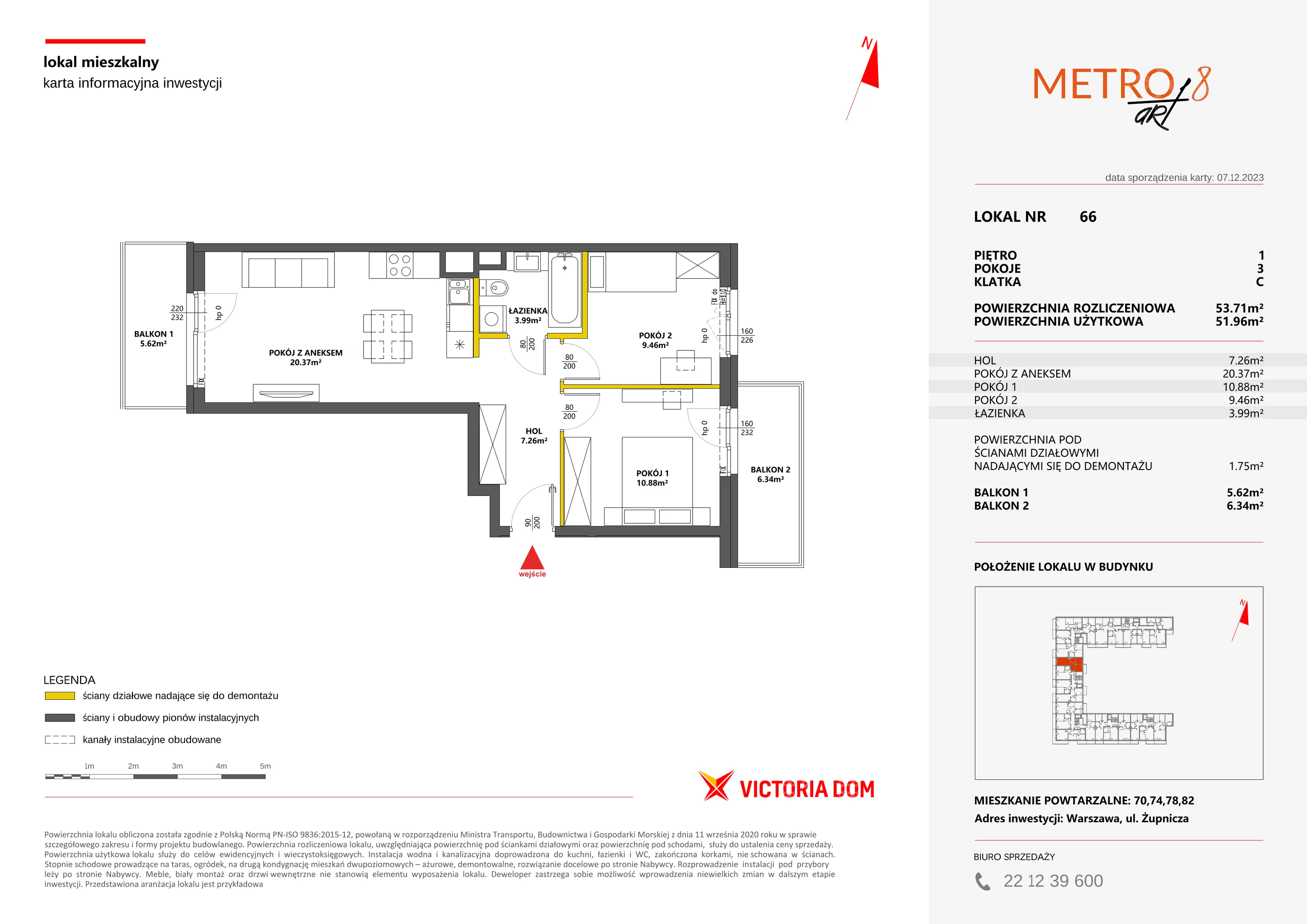 3 pokoje, mieszkanie 53,71 m², piętro 1, oferta nr VIII/66, Metro Art 8, Warszawa, Praga Południe, Kamionek, ul. Żupnicza