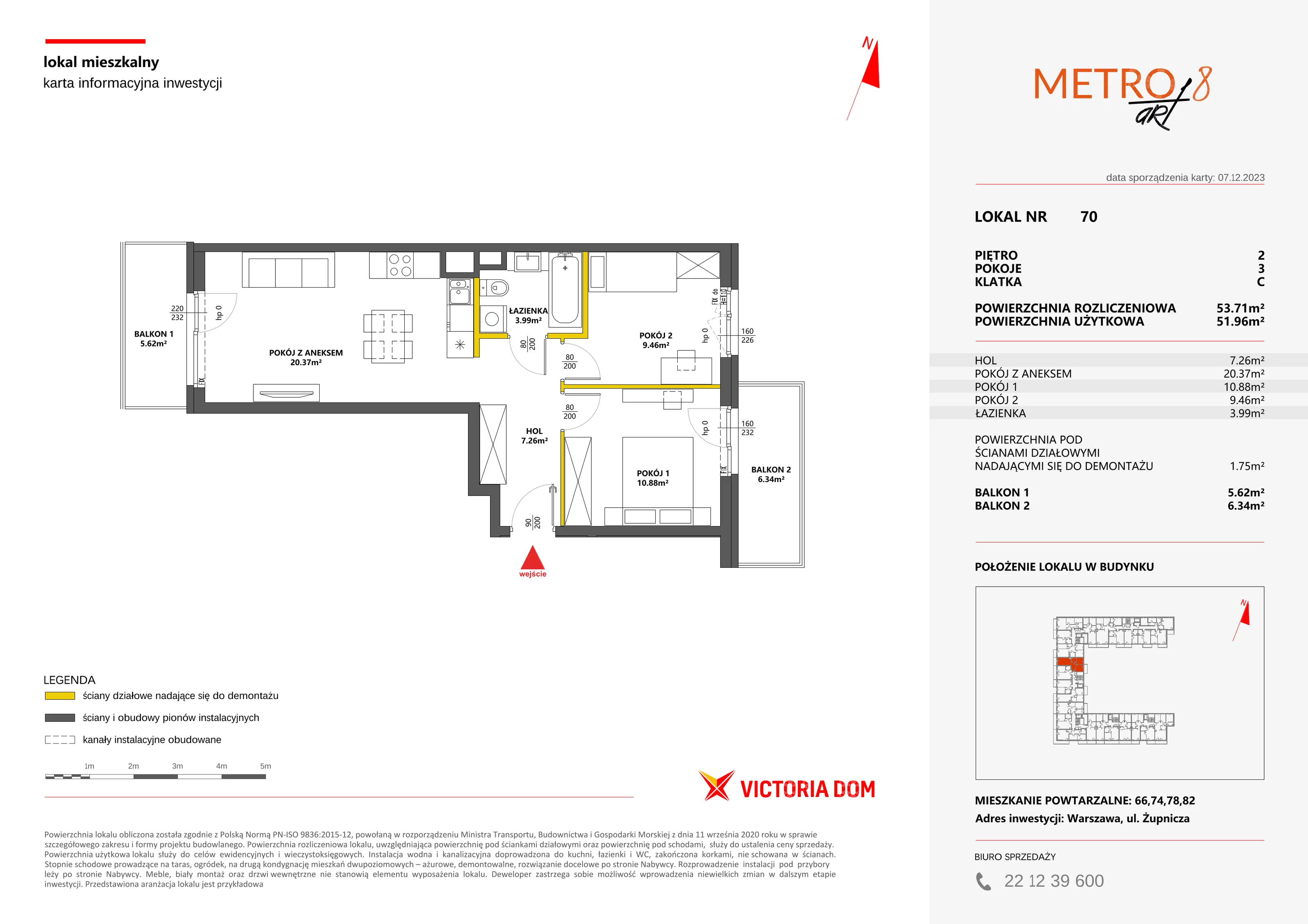 Mieszkanie 53,71 m², piętro 2, oferta nr VIII/70, Metro Art 8, Warszawa, Praga Południe, Kamionek, ul. Żupnicza