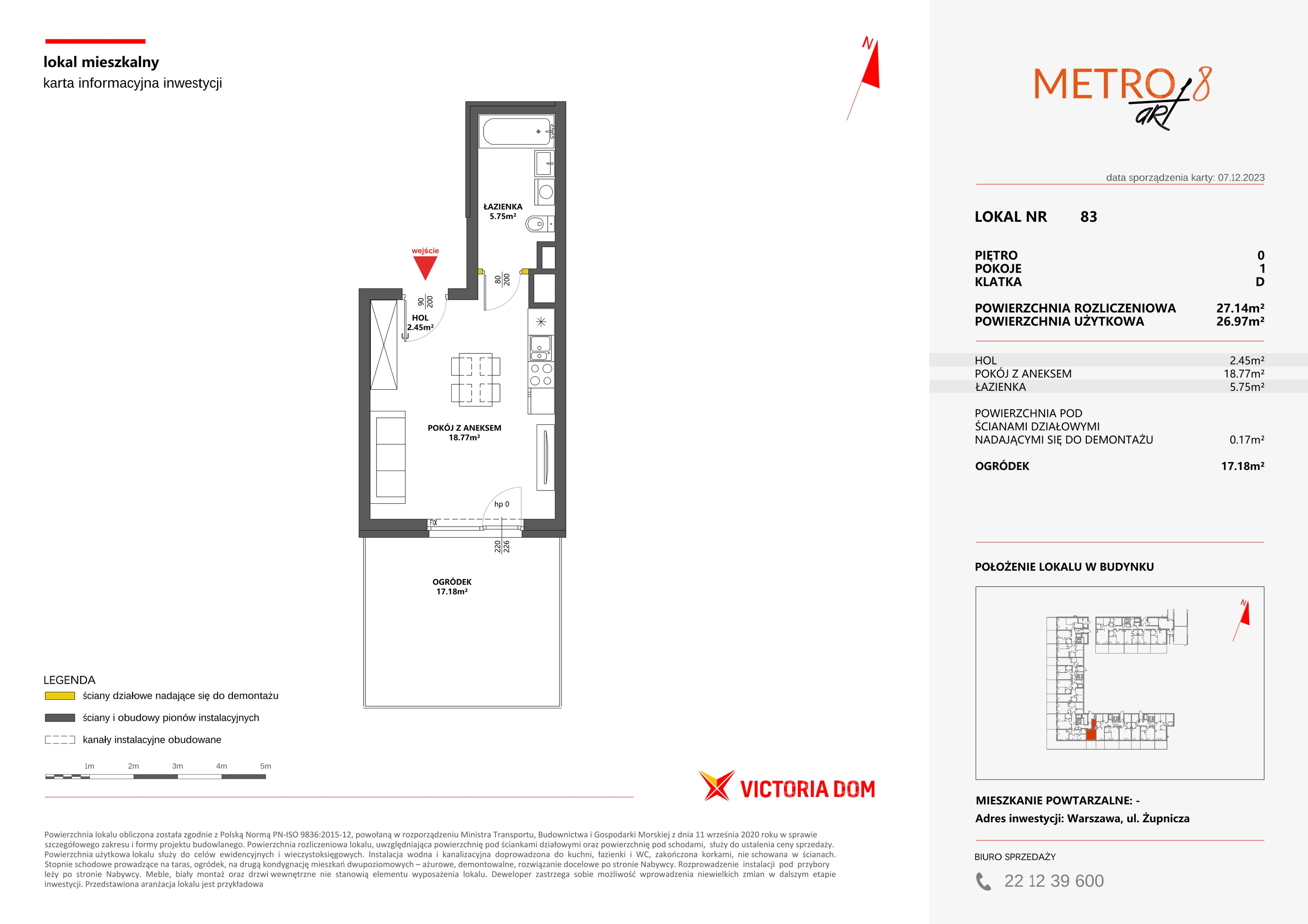 1 pokój, mieszkanie 27,14 m², parter, oferta nr VIII/83, Metro Art 8, Warszawa, Praga Południe, Kamionek, ul. Żupnicza