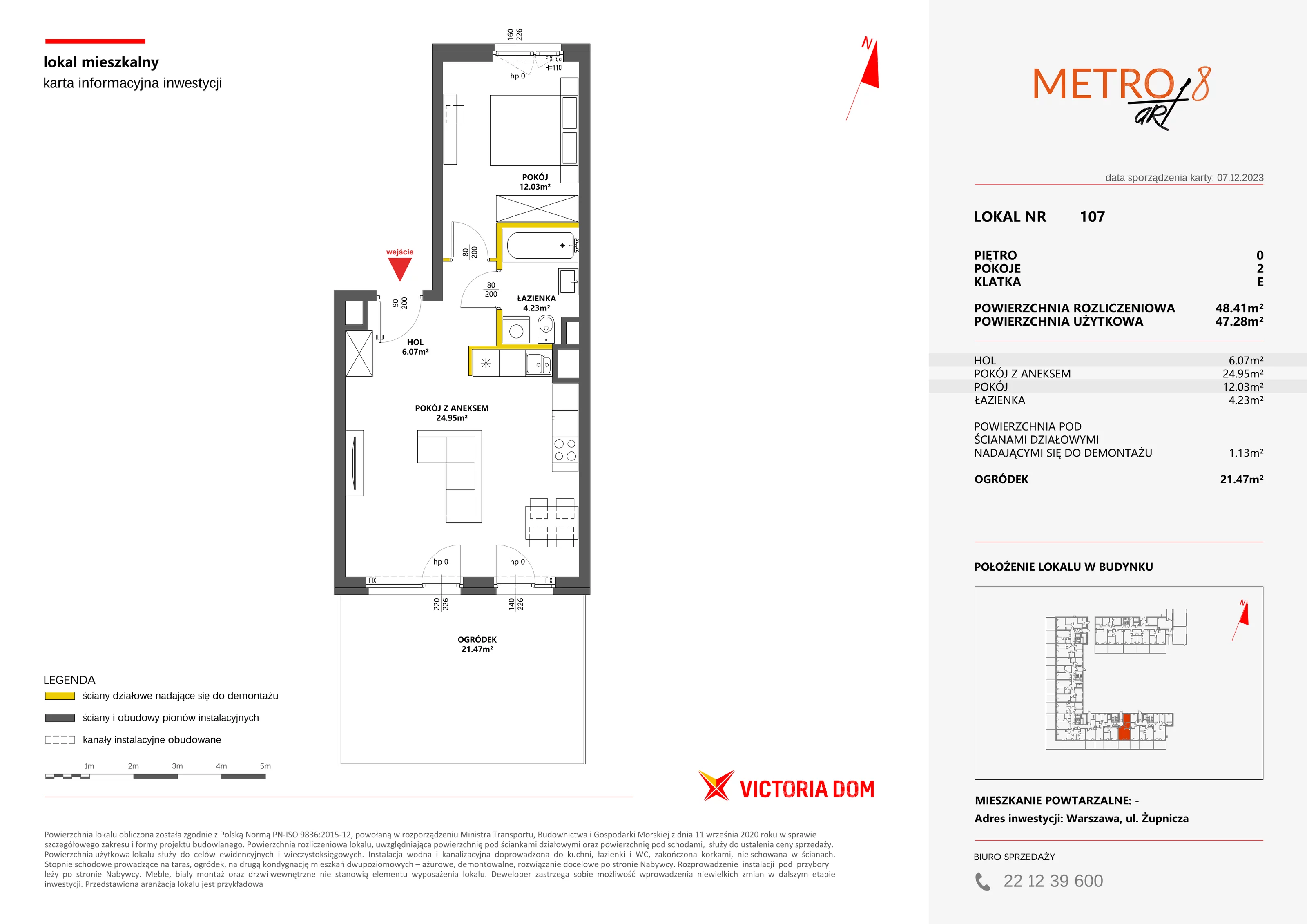 Mieszkanie 48,41 m², parter, oferta nr VIII/107, Metro Art 8, Warszawa, Praga Południe, Kamionek, ul. Żupnicza