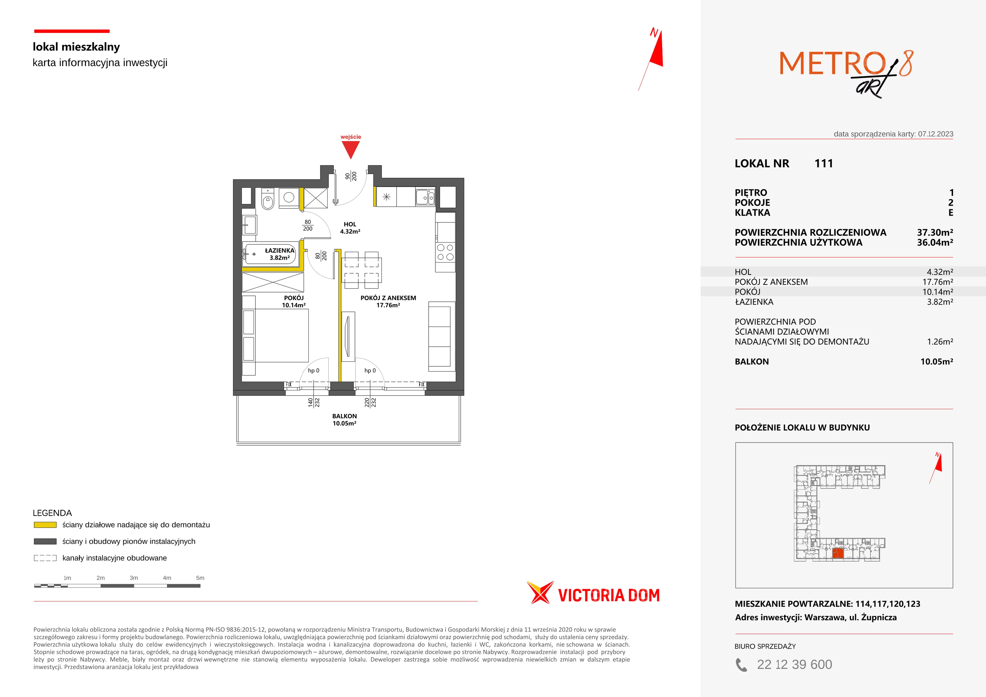 Mieszkanie 37,30 m², piętro 1, oferta nr VIII/111, Metro Art, Warszawa, Praga Południe, Kamionek, ul. Żupnicza