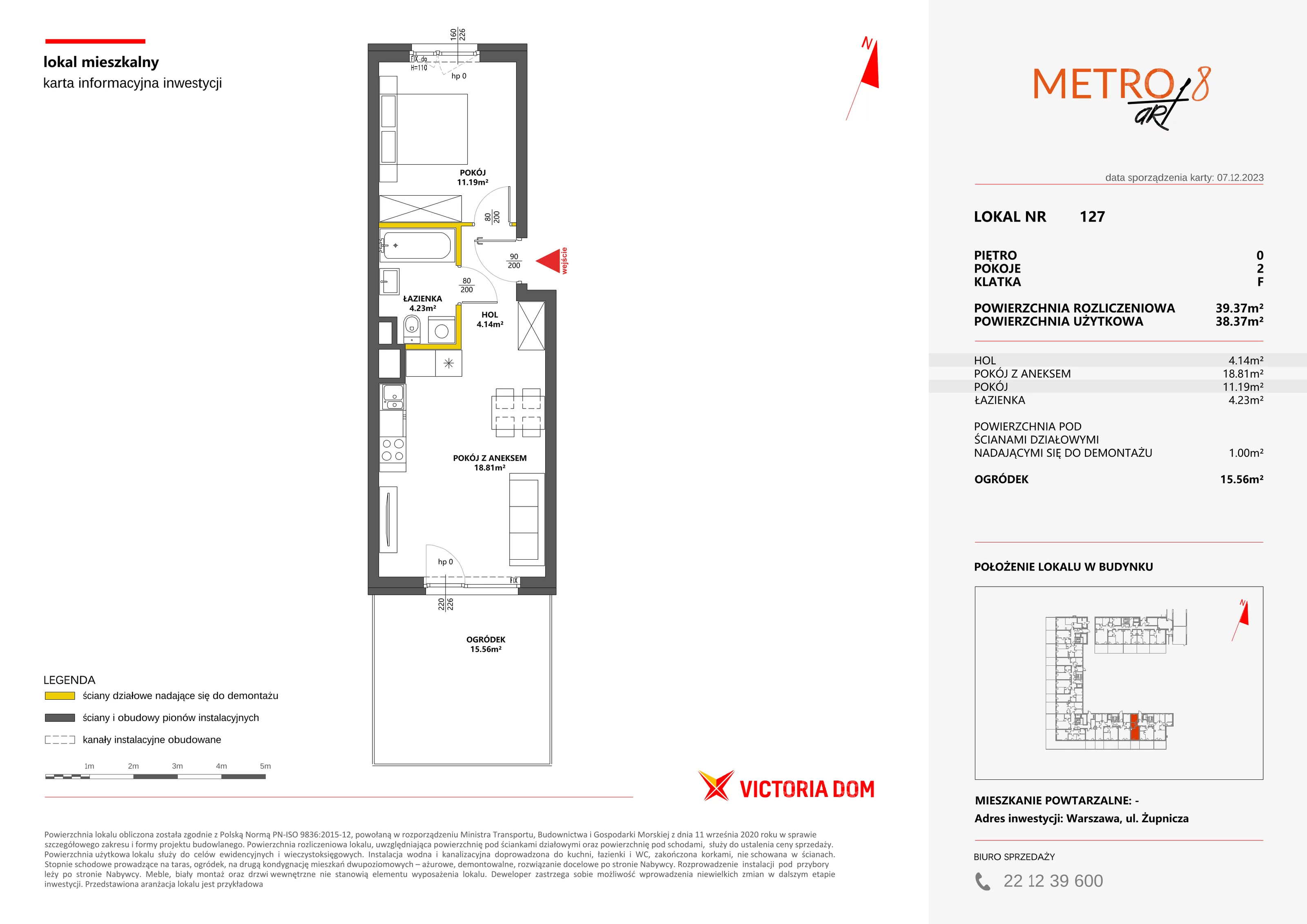 Mieszkanie 39,37 m², parter, oferta nr VIII/127, Metro Art, Warszawa, Praga Południe, Kamionek, ul. Żupnicza