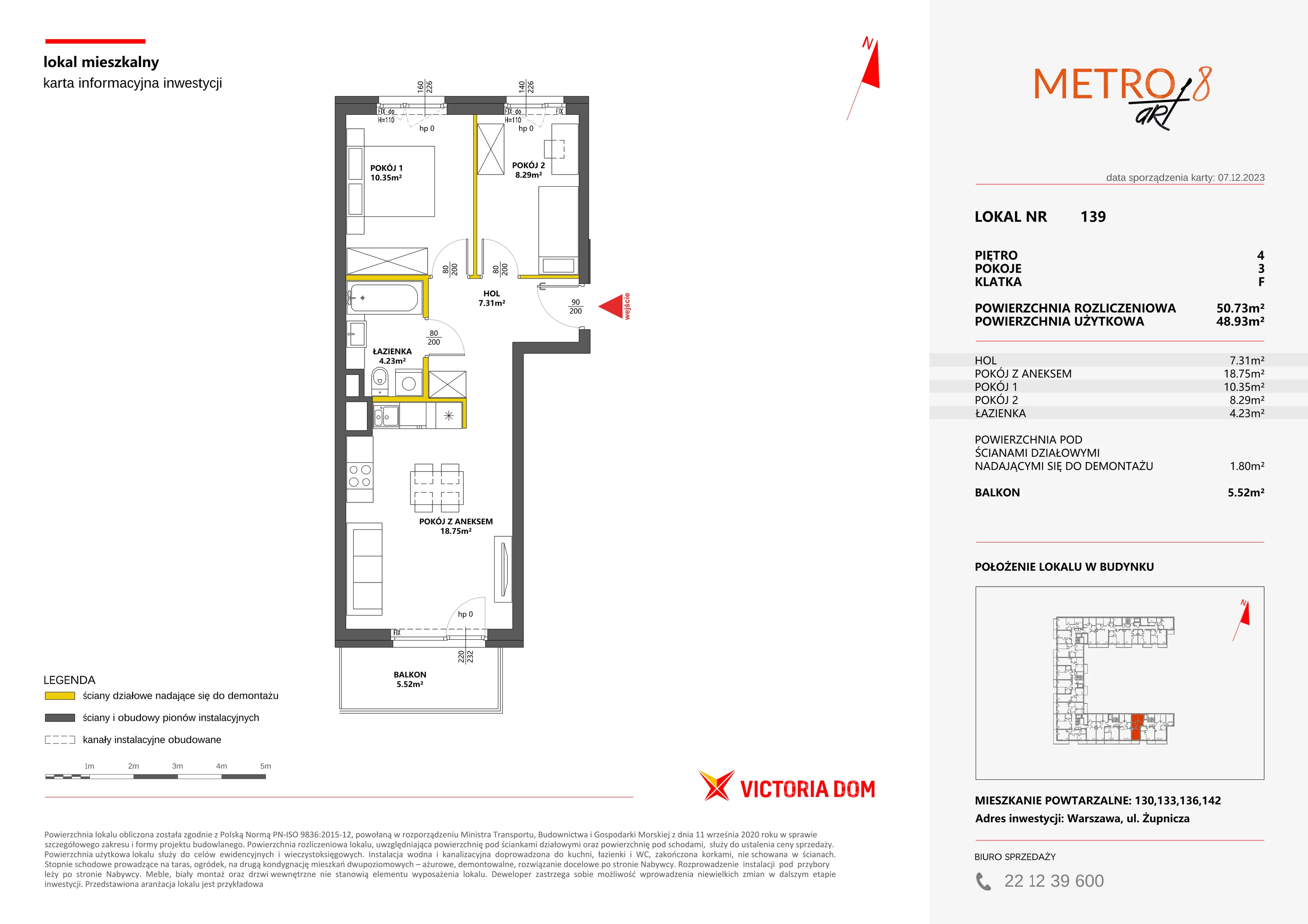 Mieszkanie 50,73 m², piętro 4, oferta nr VIII/139, Metro Art 8, Warszawa, Praga Południe, Kamionek, ul. Żupnicza