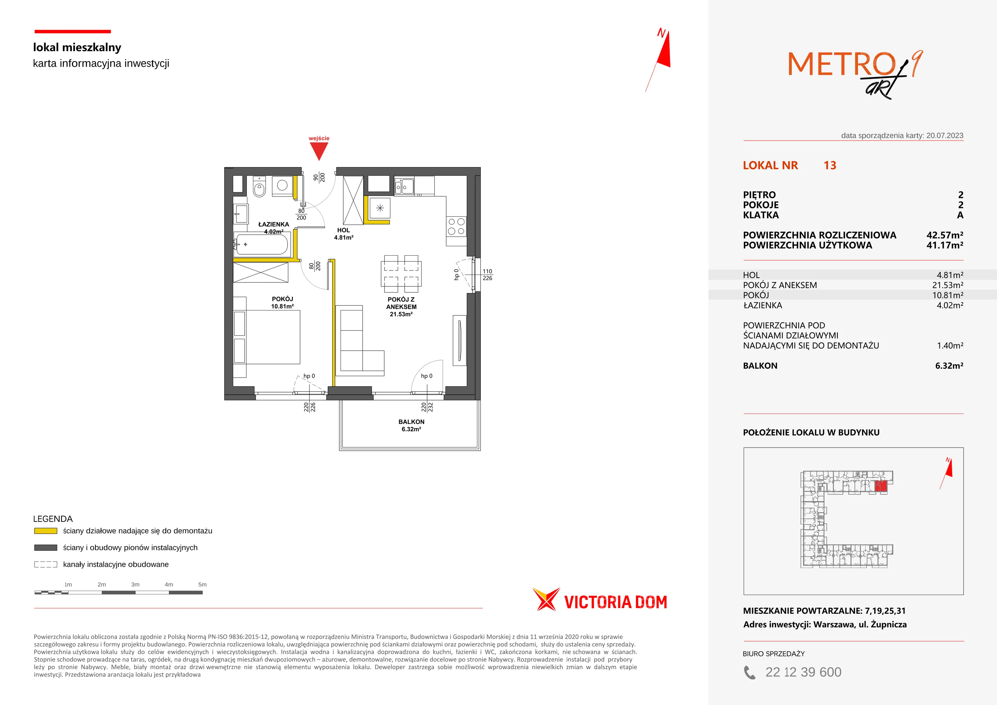 Mieszkanie 42,57 m², piętro 2, oferta nr IX/13, Metro Art, Warszawa, Praga Południe, Kamionek, ul. Żupnicza